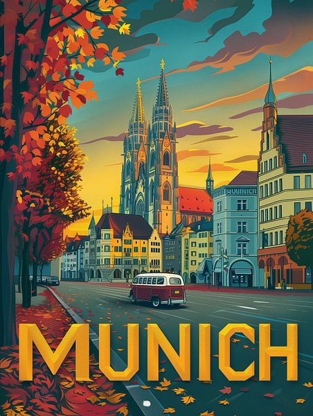 Herfstbladeren München: Beierse stadsposter van Travel Shop