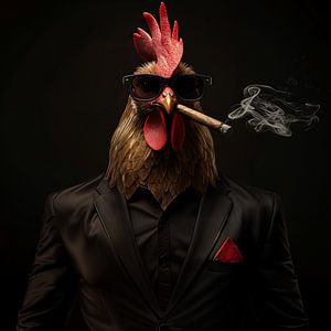 Huhn mit Zigarre und Sonnenbrille