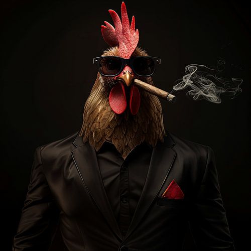 Huhn mit Zigarre und Sonnenbrille