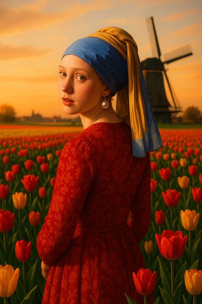 The Tulip Girl: A Modern Tribute to Vermeer by But First Framing