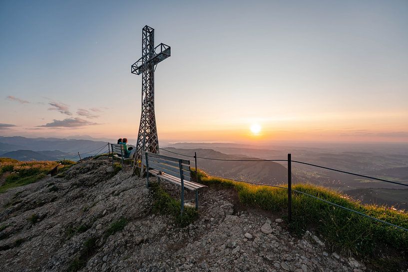 Summit cross on the Hochgrat at sunset by Leo Schindzielorz
