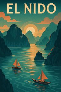El Nido Palawan Poster - Retro-Lagune & Kalkstein-Karst-Landschaft