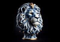Delftsblauwe leeuw van porselein met gouden details