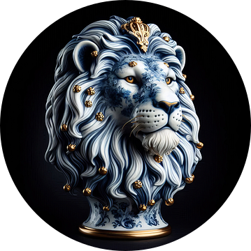 Delftsblauwe leeuw van porselein met gouden details van Dutch Art Works