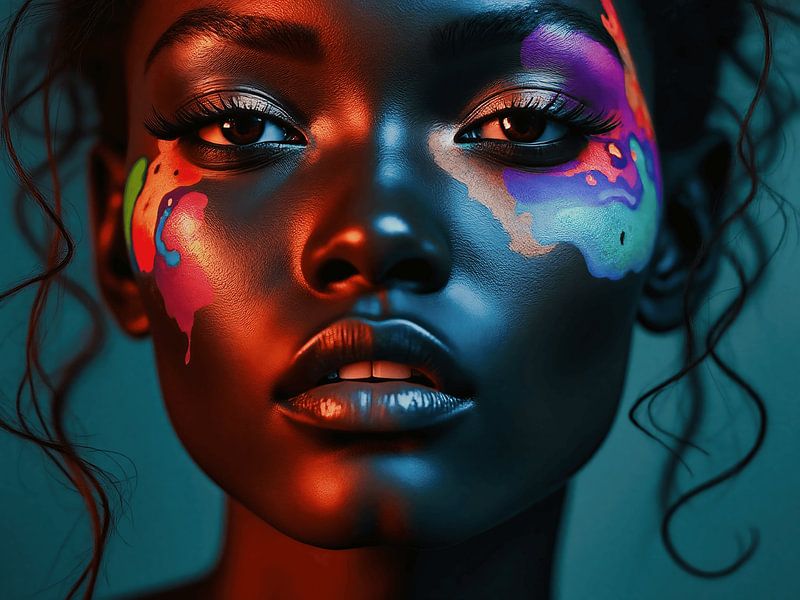 Porträt einer afrikanischen Frau mit leuchtenden Farben von The Photo Artist