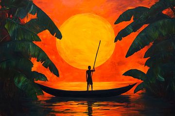 Boot bij zonsondergang van Poster Art Shop