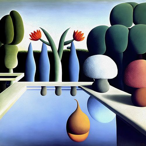 Een vreemde tuin met zwembad