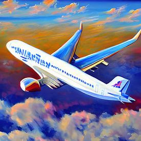 Sunset vliegtuig schilderij van Laly Laura