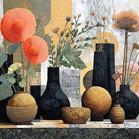 Blumen und Vasen | Moderne Eleganz mit farbenfrohen Blumen von Blickfänger Gemälde