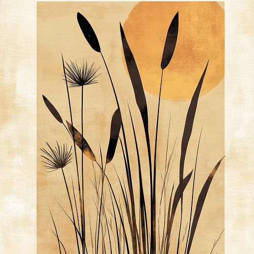 silhouette van grassen in Japandi stijl