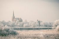 Kampen and river IJssel in winter in Holland