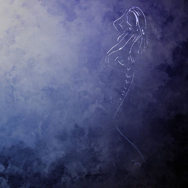 Line drawing mermaid - dark purple design by Emiel de Lange