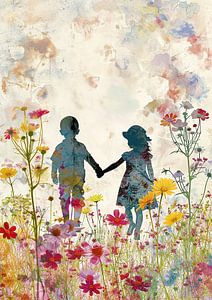 Hand in Hand in der bunten Blumenwiese