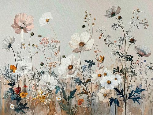 Zomer! Botanische illustratie. Wilde bloemen in rustige tinten