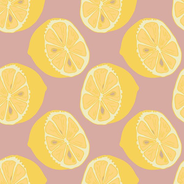Gelbe Zitronen auf rosa. Illustration im Retro-Stil von Dina Dankers