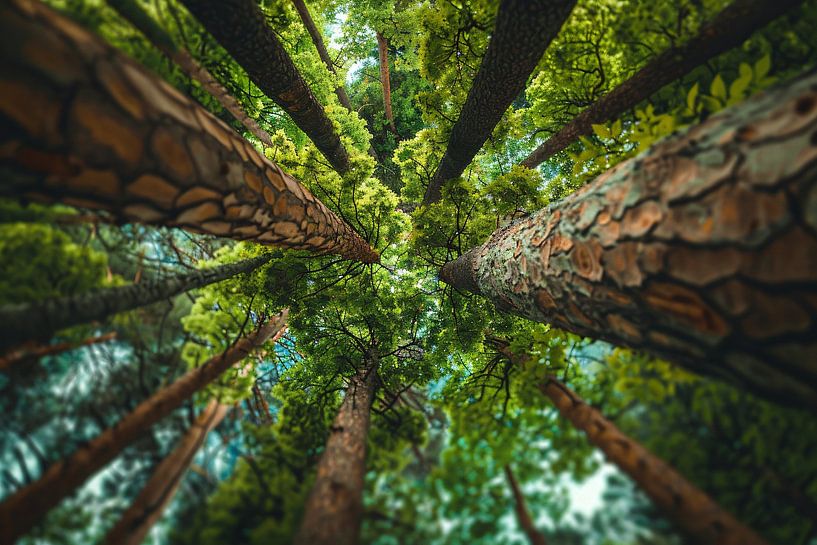 Perspective en hauteur d'arbres dans une forêt luxuriante par Imperial Art House