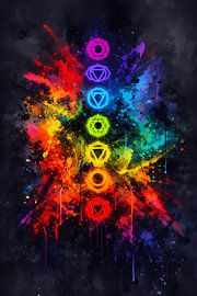 Die 7 Chakren im Neon-Splash-Stil – Abstraktes spirituelles Wandbild mit leuchtender Farbexplosion von ButterflyPix