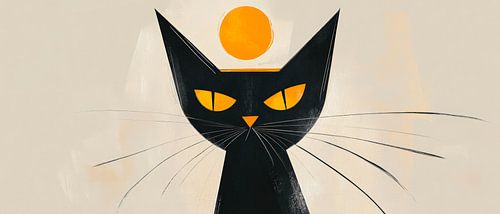 Zwarte kat met stralende zon