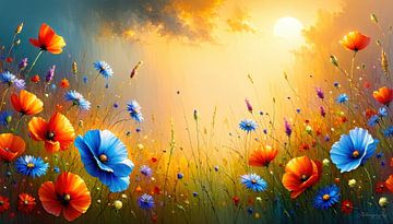 Coucher de soleil dans la lumière chaude du dépérissement - Un hommage à la plénitude de l'été, à la croissance libre et à la beauté silencieuse des adieux sur AidasignArt
