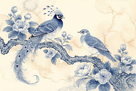 Blue Delft porcelain birds by Mad Dog Art
