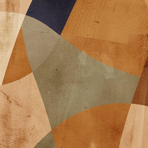 Abstracte kunst in terra, olijfgroen, inktzwart en zand nr. 4