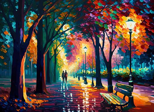 A Walk in The Park | Schilderij Bomen | Bos | Natuur Schilderij van AiArtLand