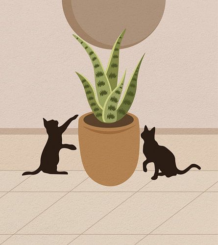 Minimal art van twee spelende zwarte katten