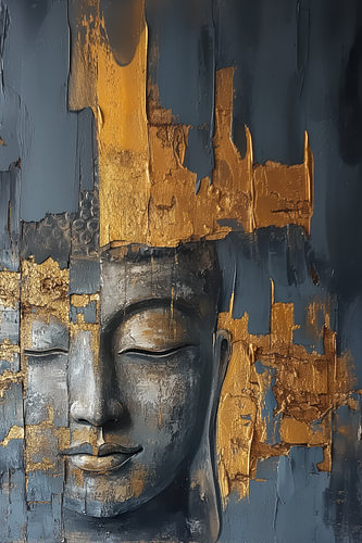 Modernes abstraktes Buddha-Porträt im Japandi-Stil