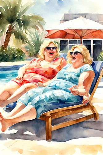 2 gezellige dames op een ligbed