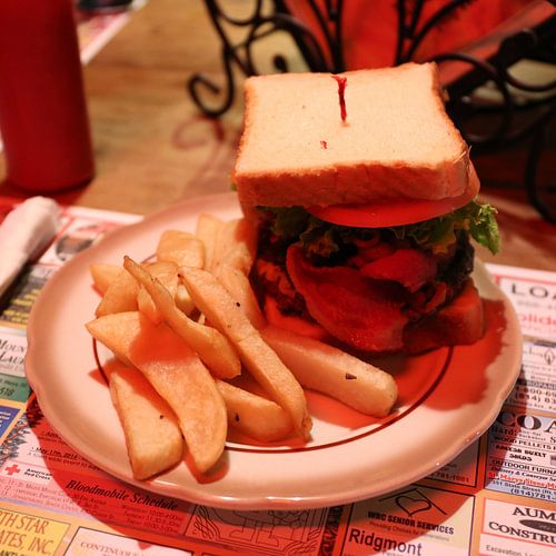 Hamburger met frites en frietjes