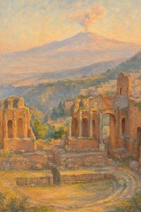 Ruinen des antiken griechischen Theaters von Taormina – Blick auf den Ätna Impressionistische Kunst