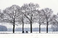 Paysage d'hiver avec des cyclistes