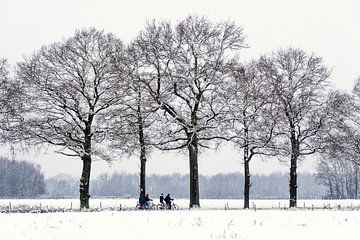 Winterlandschap met fietsers van Jacques Splint