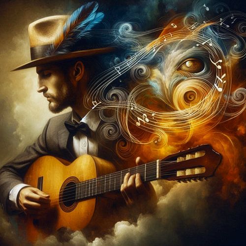 L'homme joue de la guitare