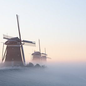Trois moulins dans le brouillard du matin sur PeetMagneet