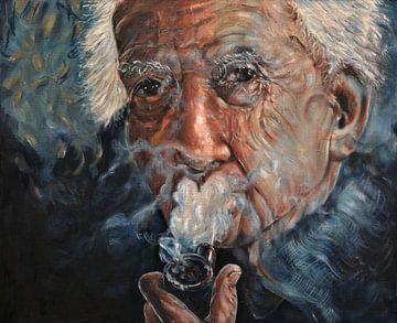 Porträt vom alten Mann mit  Pfeife . Homage zu Zygmunt Bauman von David Morales Izquierdo