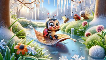 Winter adventure of a ladybird in the frost by artefacti