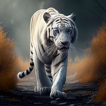 Weißer Tiger von vorne gesehen von Harvey Hicks