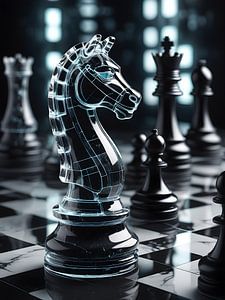 Pièces d'échecs intemporelles en verre et en lumière