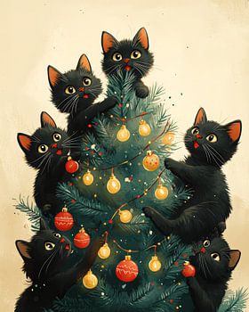 Festliche Katzen und der Weihnachtsbaum