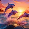 dauphins sautant dans la mer au coucher du soleil sur Jörg B. Schubert