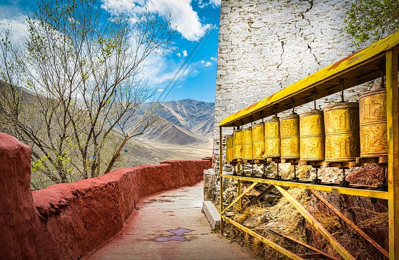Prayer mills at the monastery of Nedong, Tibet by Rietje Bulthuis
