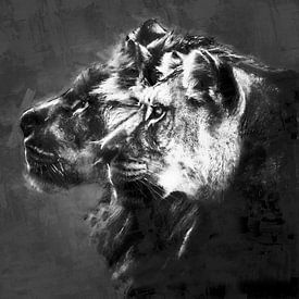 King and Queen lions ( oilpaint ) van Bert Hooijer