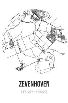 Zevenhoven (South-Holland) | Carte | Noir et blanc sur Rezona