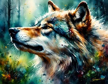Wilde dieren in aquarel - Wolf 2 van Johanna's Art