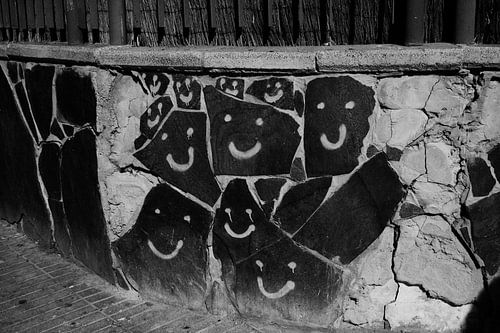 Smiling faces on the stone wall