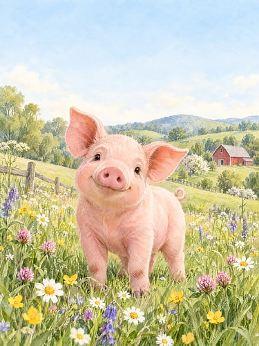 Biggetjes tussen wilde bloemen – Rode schuur