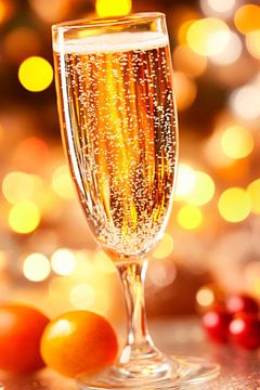 Champagne glass with bubbles and fruit by Poster Art Shop