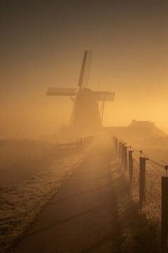Ochtendmist bij molen Koningslaagte in gouden licht van KB Design & Photography (Karen Brouwer)