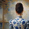 Portrait d'une dame vêtue d'une robe bleu delft sur Jolique Arte